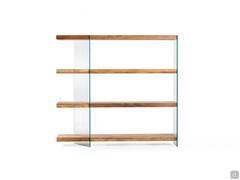 Althea 4-shelf bookcase made of natural secular wood and clear glass frame