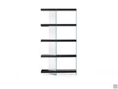 High and narrow 5-shelf dividing bookcase Althea with clear glass structure