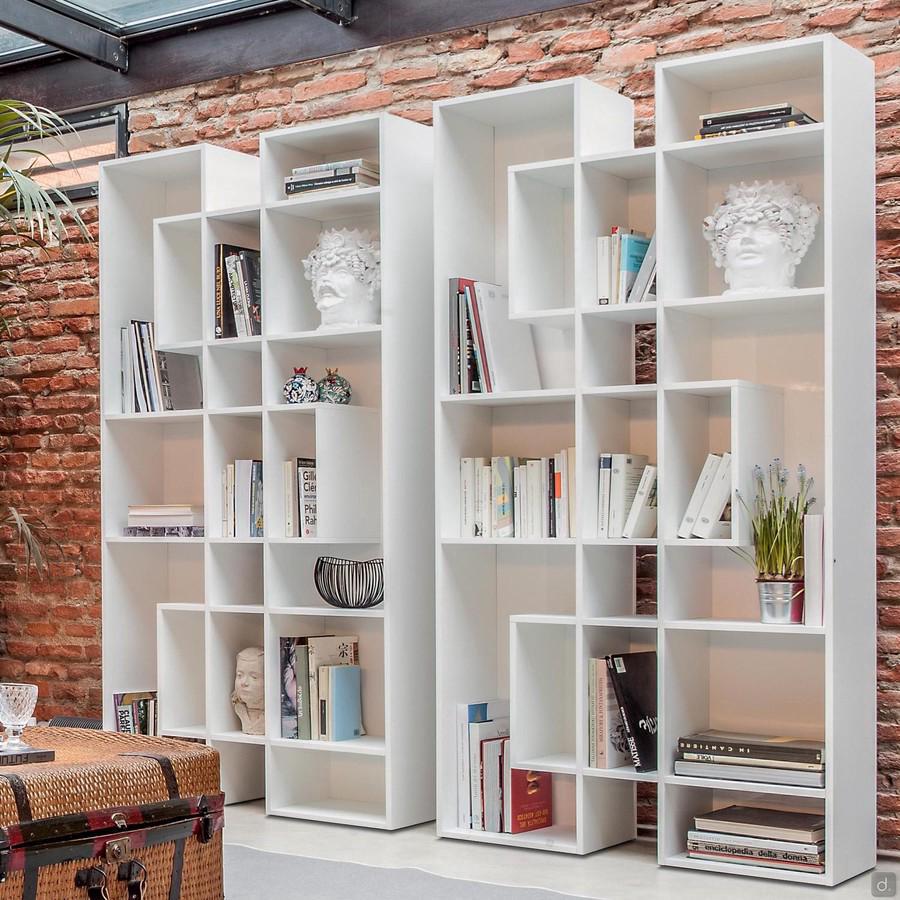 Abaco modern white bookcase with asymmetric shelves