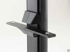 Detail of the glass shelf support bracket, freely adjustable in height along the upright