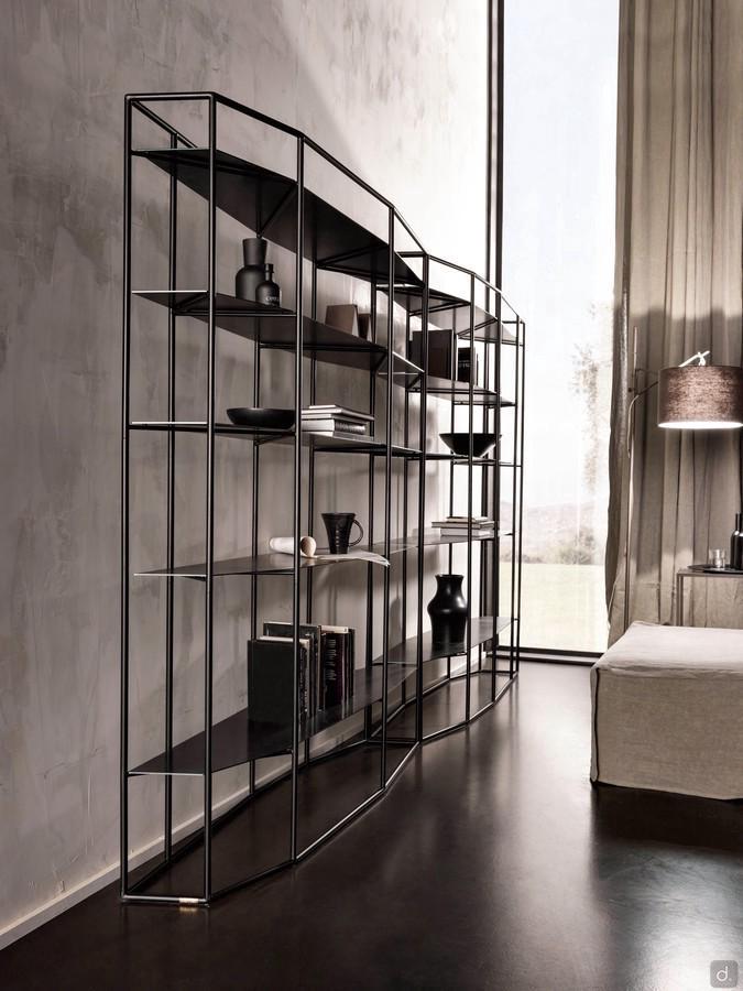 Diadema iron bookcase with minimal industrial design by Cantori