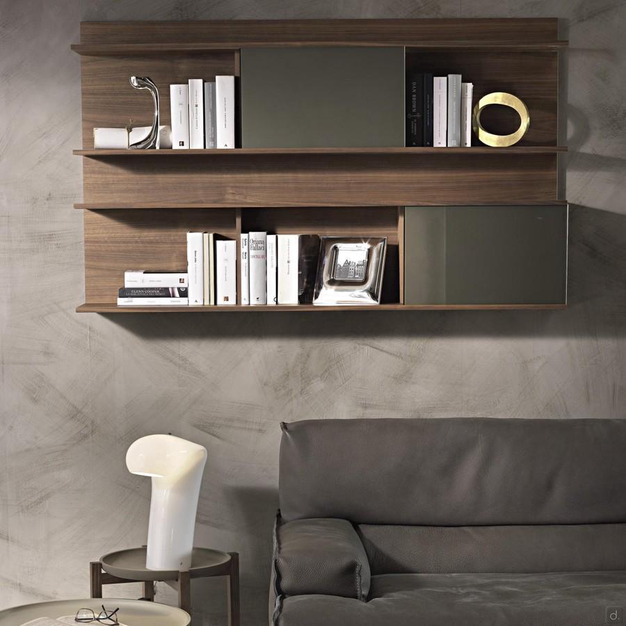 Lyceum wall hung bookcase with sliding doors in painted glass