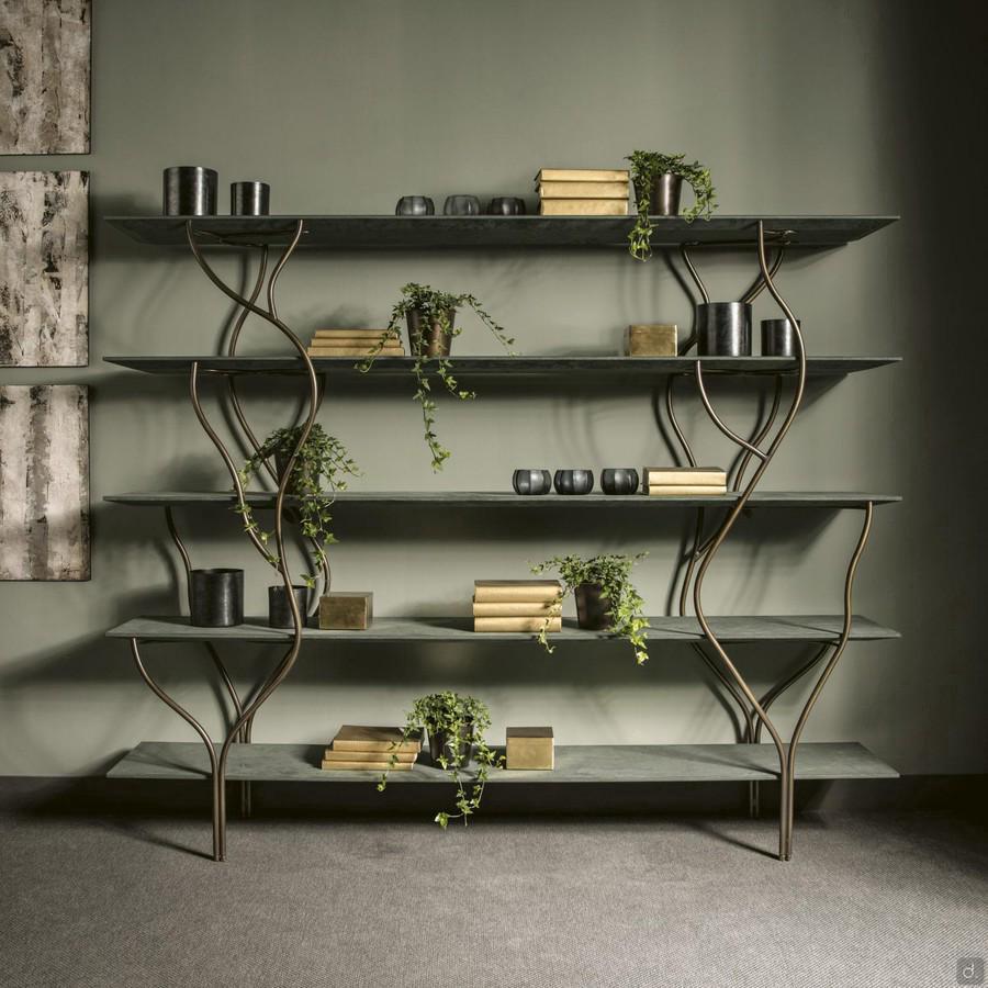 200 cm wide bookcase Albero by Cantori with shelves covered in fabric