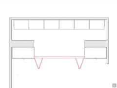 Plan view of the Lounge linear wall cabinet, an ideal continuation of the side hinged elements