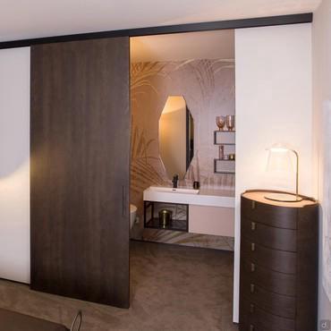 Lounge wooden exterior wall sliding door