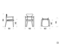 Diagrams and dimensions of the Victoria chair in the version with armrests