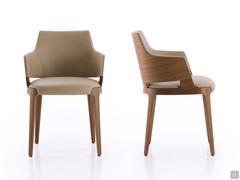 Side and front view of the Velis armchair highlighting its perfect proportions