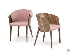 Armchair Nadine with curved wooden backrest, also with optional back cushion