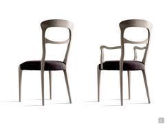 Back view of living room chair Komaki with and without armrests in natural gray walnut wood