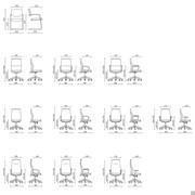 Models and Sizes of office chair Maeva (fixed guest - operative without mechanism - operative with mechanism - executive with mechanism)