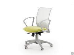 Jeff task chair with synchro mechanism, mesh backrest and fixed mod.B armrests in grey polypropylene