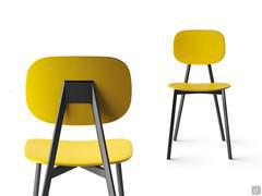 Lollipop chair with matt black metal structure and seat and back in yellow polypropylene