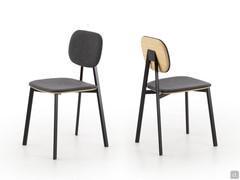 Lollipop chair with matt black metal structure, seat and back in Flash fabric and natural oak rear part