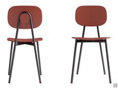 Chair Lollipop Young with brick red polypropylene shell and lead gray painted metal frame