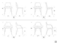 Beetle armchair - Model and measurements of the metal legs (A) or solid wooden legs (B)