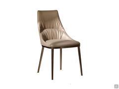 Lora upholstered chair with stitching and metal legs in the smooth backrest version