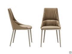 Side view of both sides of the upholstered chair with metal legs and quilted backrest