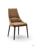 Lora upholstered chair with stitching and wooden legs in the smooth backrest version