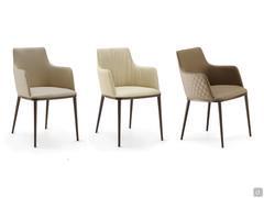 Michela living room chair with armrests and metal structure - 3 models available with smooth, pleated or quilted backrest