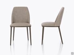 Front and side view of the upholstered Michela living room chair with metal structure and smooth back