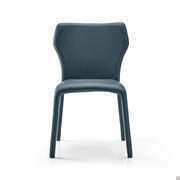 Front view of the Miele padded chair with hexagonal backrest. Legs and seat fully upholstered in leather.