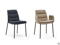 Dama chair and armchair with leather upholstery and slim metal legs 