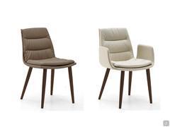 Dama chair and armchair in leather - with 4 wooden legs in solid ashwood