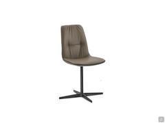 Betta elegant chair with faux-leather piping without armrests. Leather Cover and spoke base in Black painted metal.