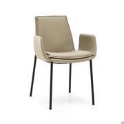 Dalila padded chair with cushion and armrests. Leather upholstery and metal legs in Charcoal-painted finish.