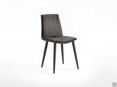 Dalila padded chair with cushion and without armrests. Leather upholstery and wooden legs in the Black-painted finish.