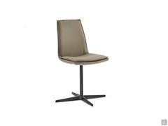 Dalila padded chair with cushion and without armrests. Leather upholstery and 4-spoke swivel base in Black-painted metal.