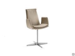 Dalila padded chair with cushion and armrests. Leather upholstery and 4-spoke swivel base in brushed aluminium.