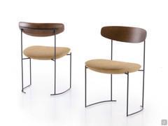 Keel chairs with solid walnut-stained ash backrest combined with Andros fabric seat and anthracite metal frame