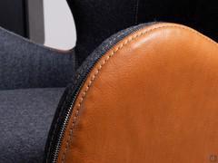 Detail of the shaped armrest of the Brixia chair