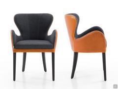 Front and side view of the chair Brixia in leather and fabric