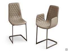 Will diamond-quilted upholstered chair, with and without armrests. Leather upholstery and metal cantilever base in the Titanium finish.