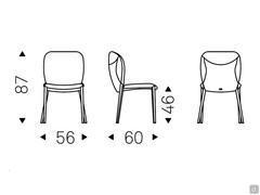 Drawings and measurements - upholstered chair with steel legs Nancy by Cattelan