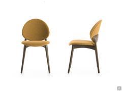 Front and side view of the Jewel upholstered chair with wooden legs