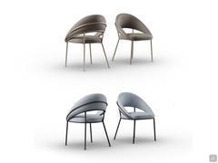 Front and back view of the upholstered chair with metal frame Kiki in the large version