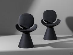 A stylized silhouette imitating the gesture of a warm embrace can be glimpsed in the original forms of the chair Youpi 