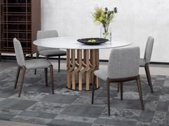 Chairs Hiru with upholstered and fabric-covered shell and wooden legs