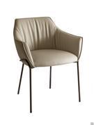 View of the Gladys chair in leather with four straight metal legs