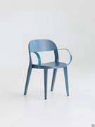 Minima chair in Sky Blue stained ash with matching painted metal armrests for a monochromatic effect