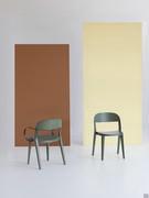 Minima wooden chairs in the version without armrests and with armrests in black embossed metal