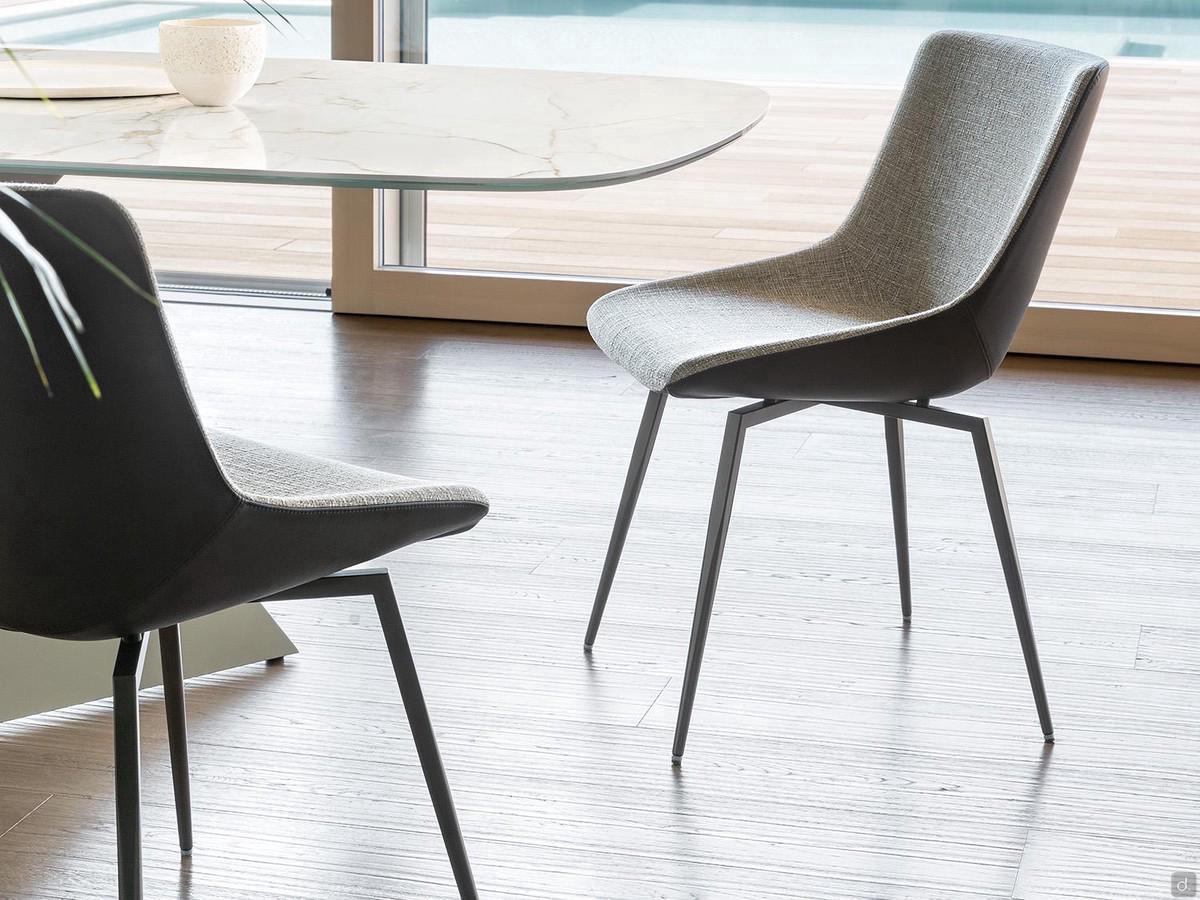 Upholstered chair with slim legs Artika by Bonaldo, also with two-tone upholstery that mixes fabric and leather