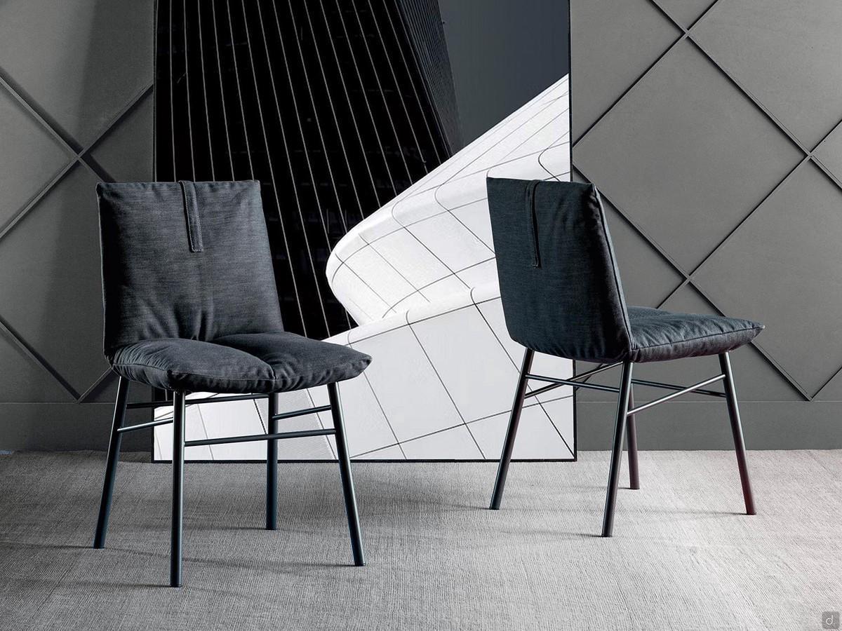 Modern chair with visible stitching Pil by Bonaldo with backrest complete with matching webbing