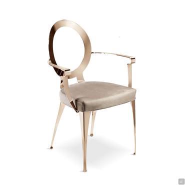 Miss brass chair with padded seat, metal seat-back and metal armrests by Cantori