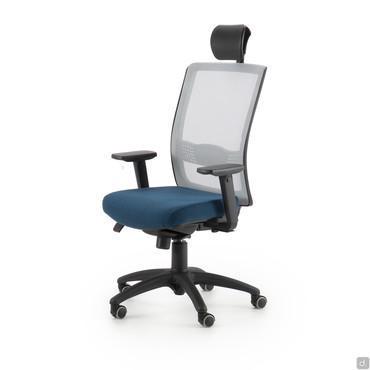 Bill home-office chair with flexible headrest; model with adjustable armrests and black polyurethane headrest