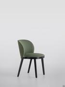 Trousse chair upholstered in green fabric with 4-leg frame in solid ash stained Carbone