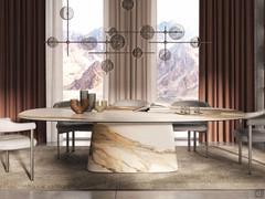 Greta armchair set combined with the Napoleon table made entirely of Keramik stone